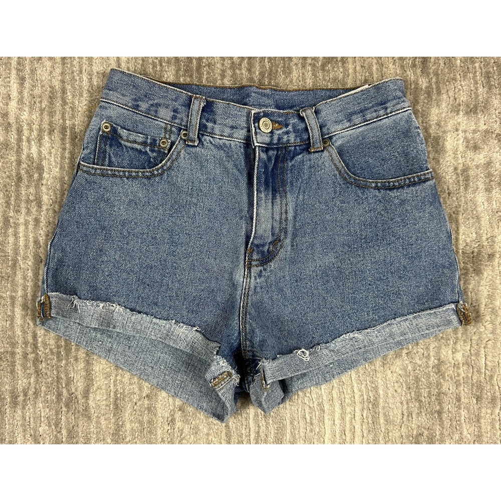 John Galt Denim Shorts Women 26 Blue High Rise Raw Hem Cuffed Medium Wash Cotton - Picture 1 of 10